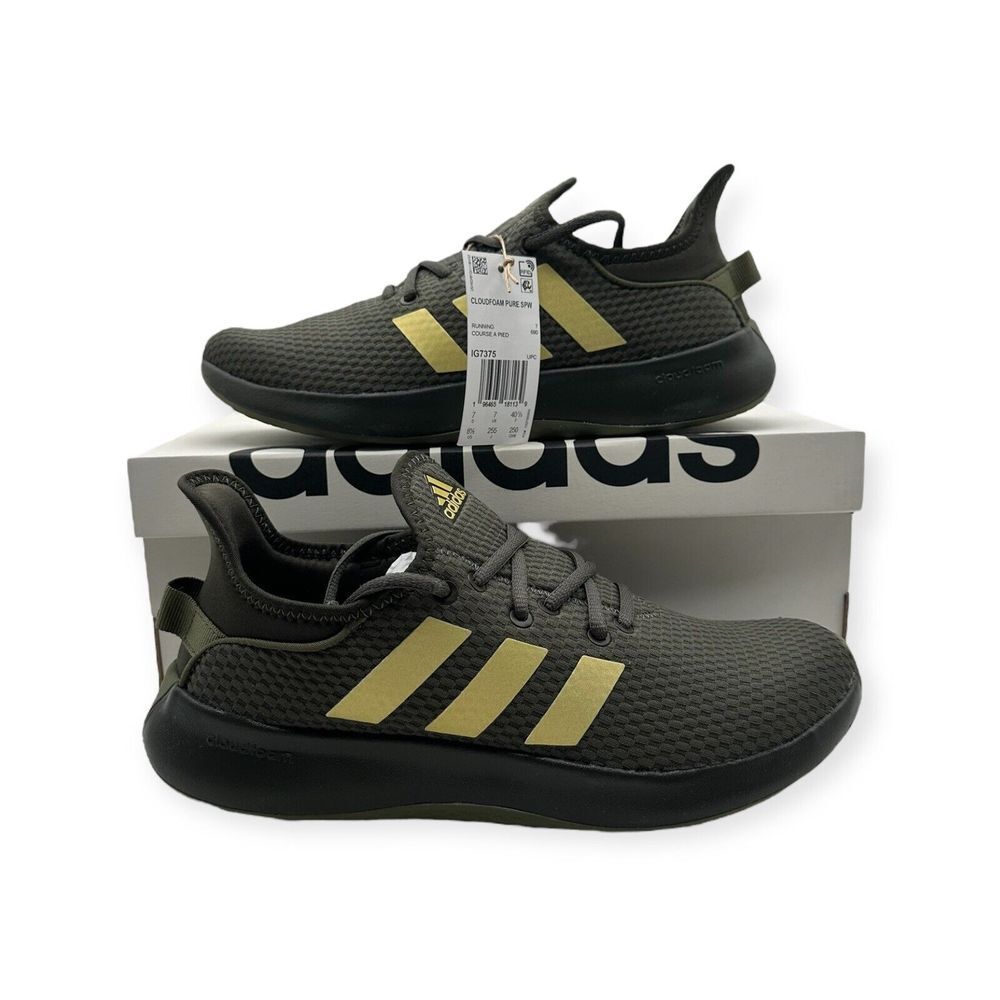 Adidas Women's Cloudfoam Pure SPW Running Shoes Olive Green Gold IG7375 Size 8.5